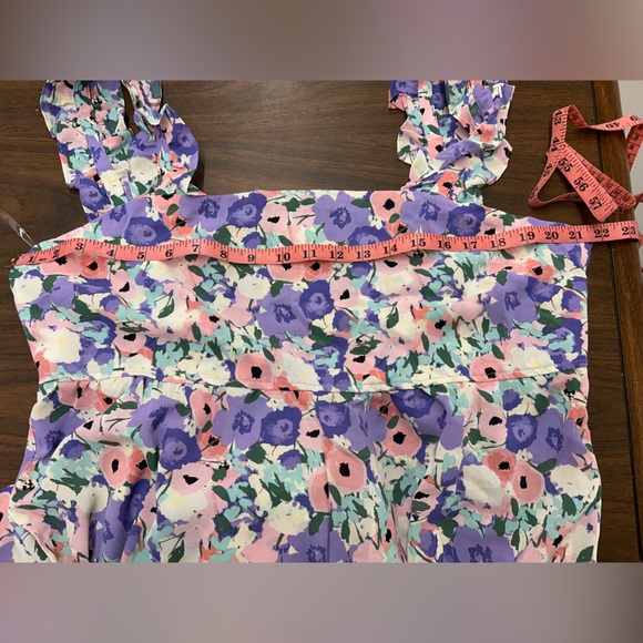 New Kori Floral Print Ruffle Straps with Back Tie Jumpsuit in Lavender Size XL - Picture 12 of 14